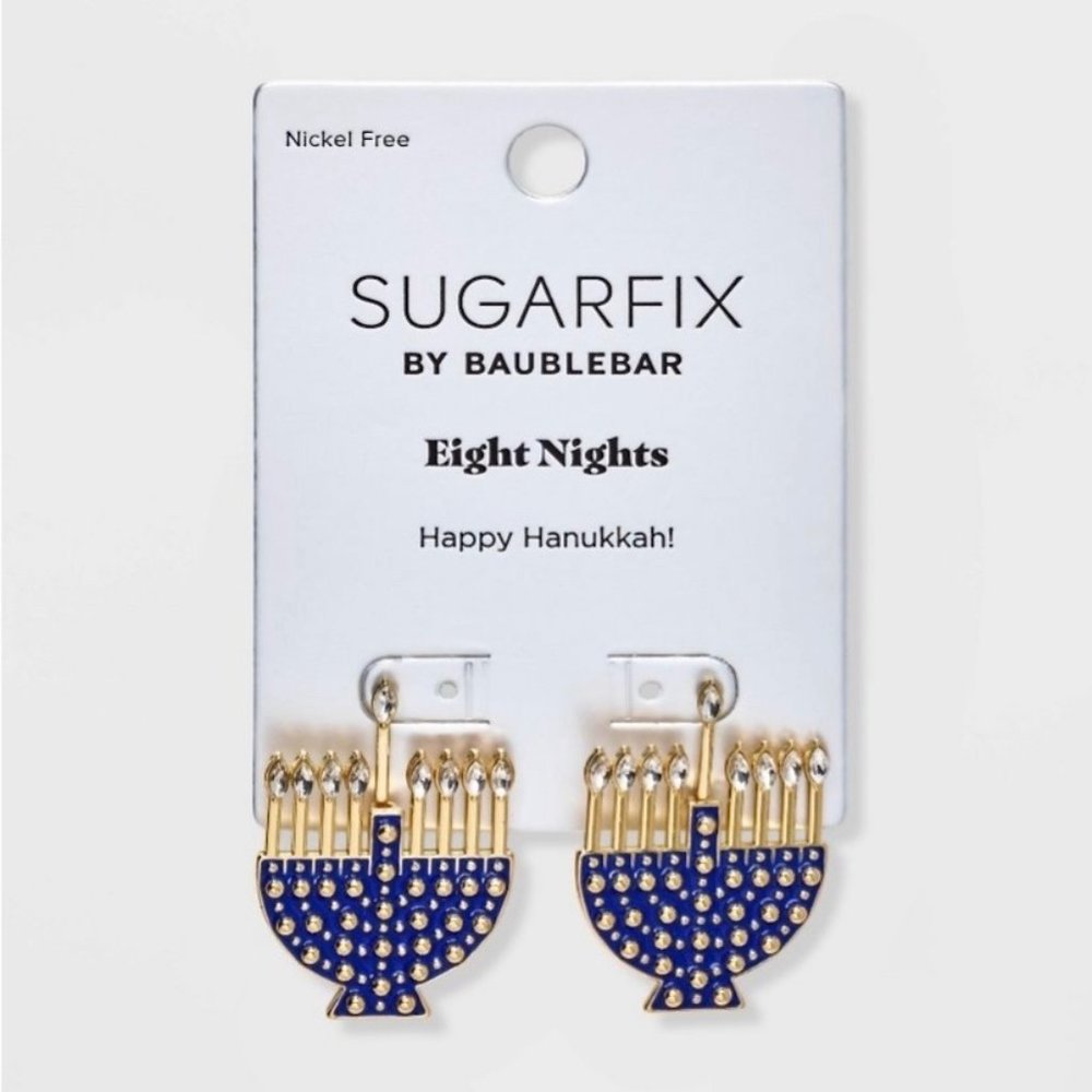 NWT SUGARFIX by BaubleBar Hanukkah Eight Nights Earrings Menorah Holiday Crsytal